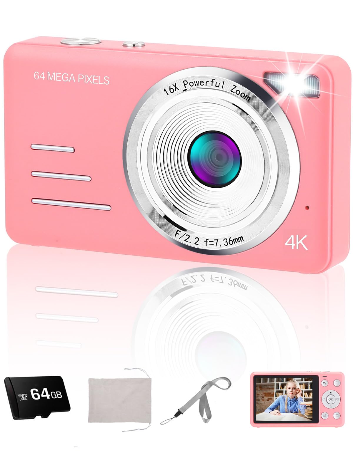AIRSMIL Digital Camera 4K 64MP 18X Zoom Compact Vlogging Camera with 2.8 inch Screen, 64GB microSD Card 1500mAh Battery HD Digital Video Camera for