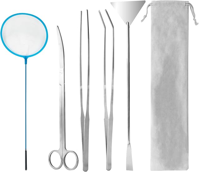 Ciseaux pour aquarium 5 en 1, pincettes, spatule - Ensemble d'outils d'aquascaping en acier inoxydable pour réservoir de poissons, terrarium