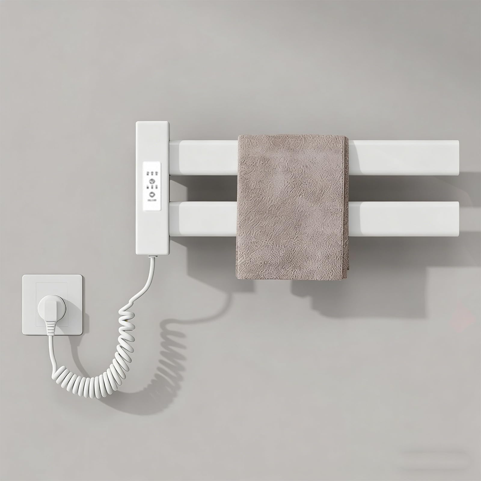 Scaldasalviette Elettrico Bagno 450×180mm Portasciugamani Elettrico Basso Consumo Scaldasalviette Termoarredo Piatto da Parete 50W con 2 Barre Riscaldanti Asciugatrice per Asciugamani Bianco