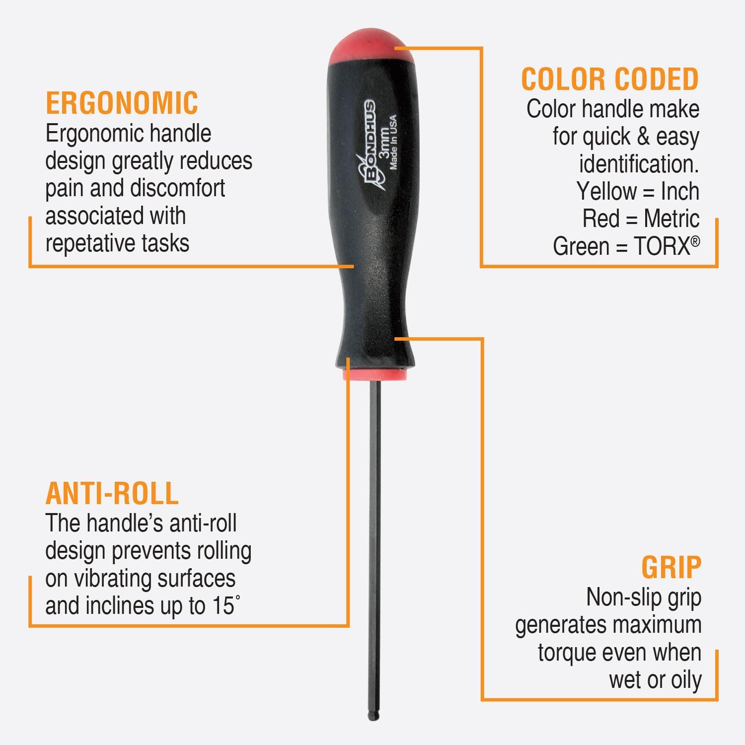 Bondhus 10687 Set of 7 Balldriver Screwdrivers, ProGuard Finish, sizes 1.27-5mm