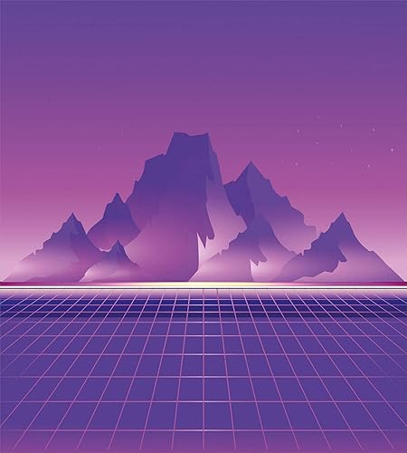 Miniatura 2 de Ambesonne Synthwave Duvet Cover Set, Retro Sci-fi Design of Mountains and Retro Wave Computer Lover Squares, Decorative 3 Piece Bedding Set with 2