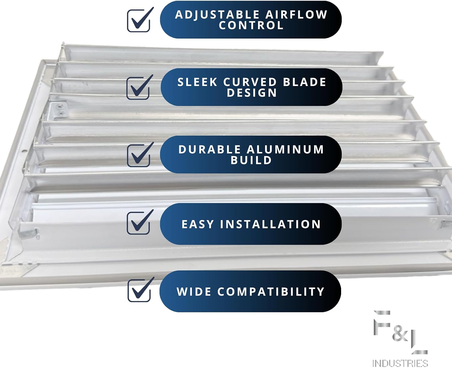 Curved Blade Ceiling Diffuser with Multi-Shutter Damper | Adjustable Airflow Control | Durable Aluminum Design | Easy Installation for HVAC Systems (12"x8" 1-Way Airflow Direction)