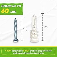 Vista 2 de #8 Kit de anclajes y tornillos para paneles de yeso, anclajes de plástico para paneles de yeso resistentes, anclajes de pared y tornillos, anclaje