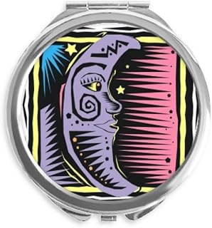 Purple Moon Stars Mexicon Element Engraving Hand Compact Mirror Round Portable Pocket Glass