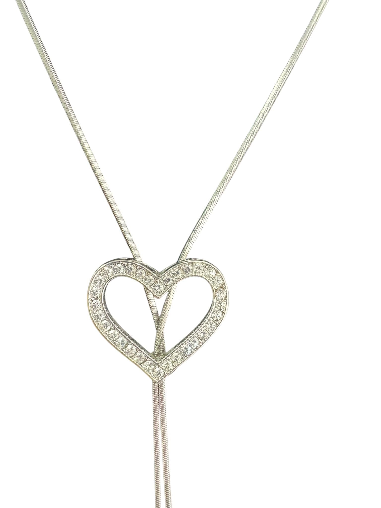 Generico Collana sale e scende in acciaio con cuore zirconato regalo donna per ogni evento e perle finali