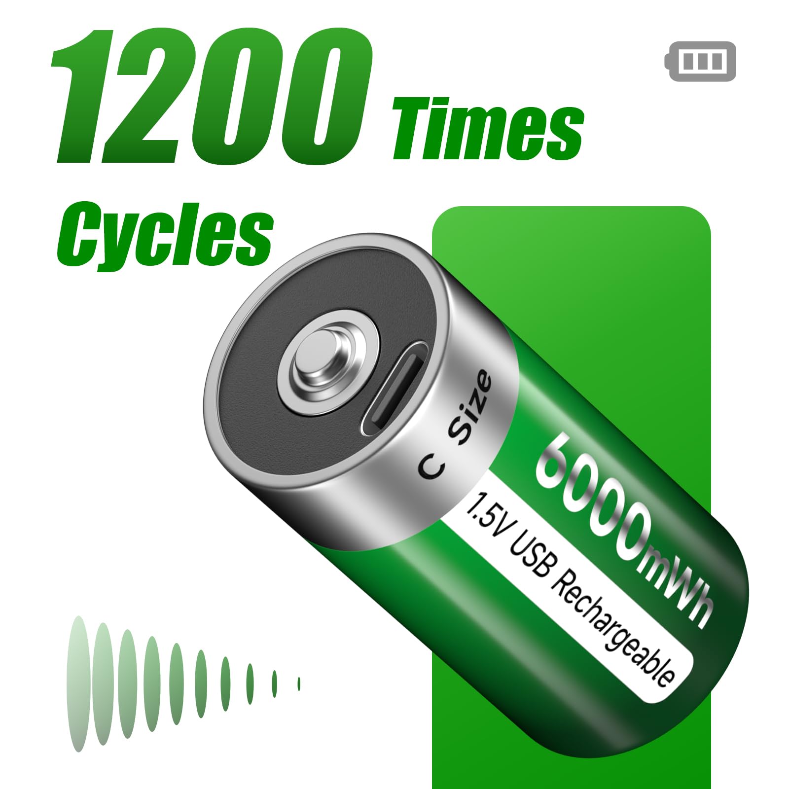 4 batterie ricaricabili C USB 6000 mWh - 1,5 V/batteria ricaricabile al litio Baby C ad alta capacità con cavo di ricarica di tipo C (6 pezzi)