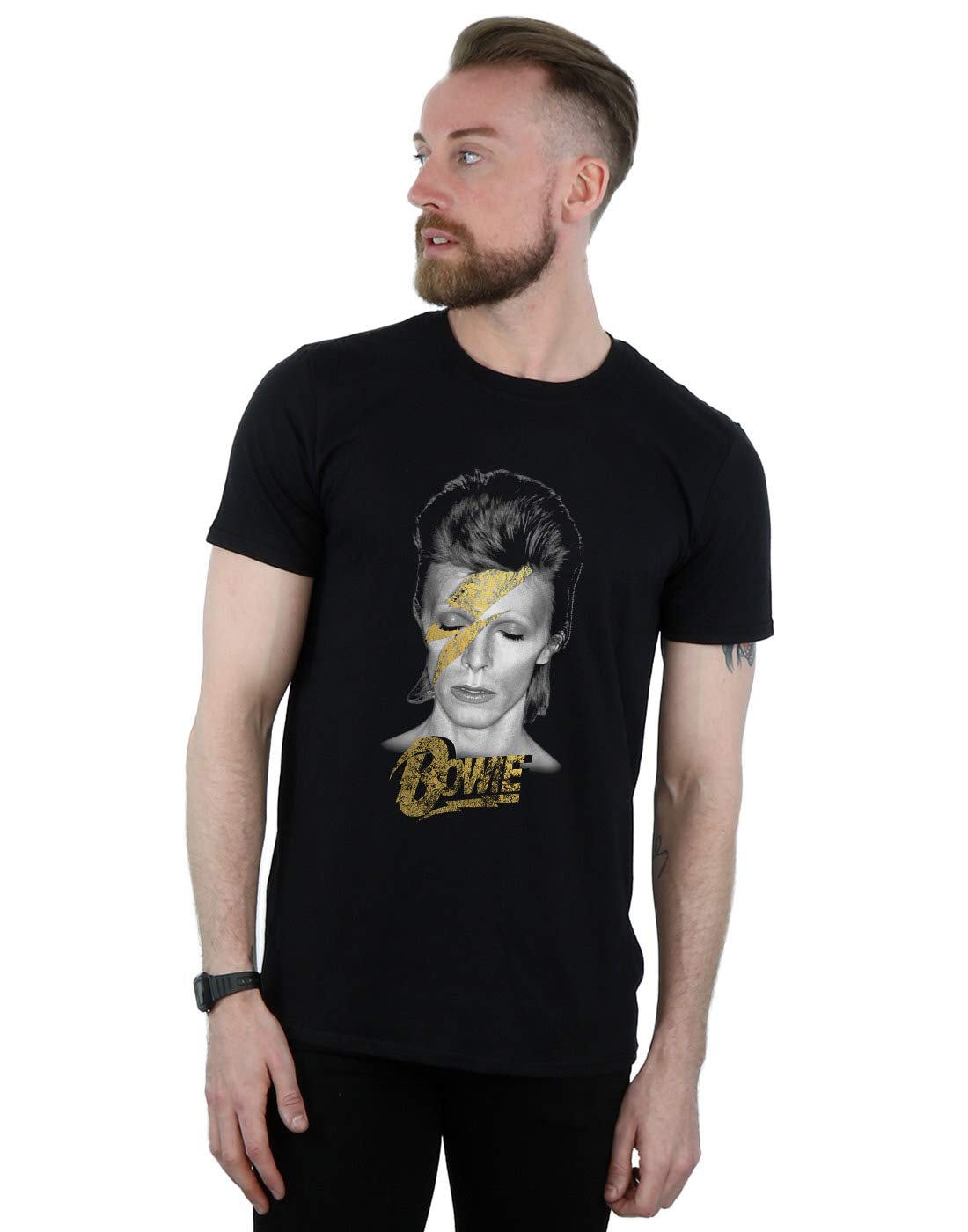 David Bowie Men's Aladdin Sane Gold Bolt T-Shirt Black XXX-Large