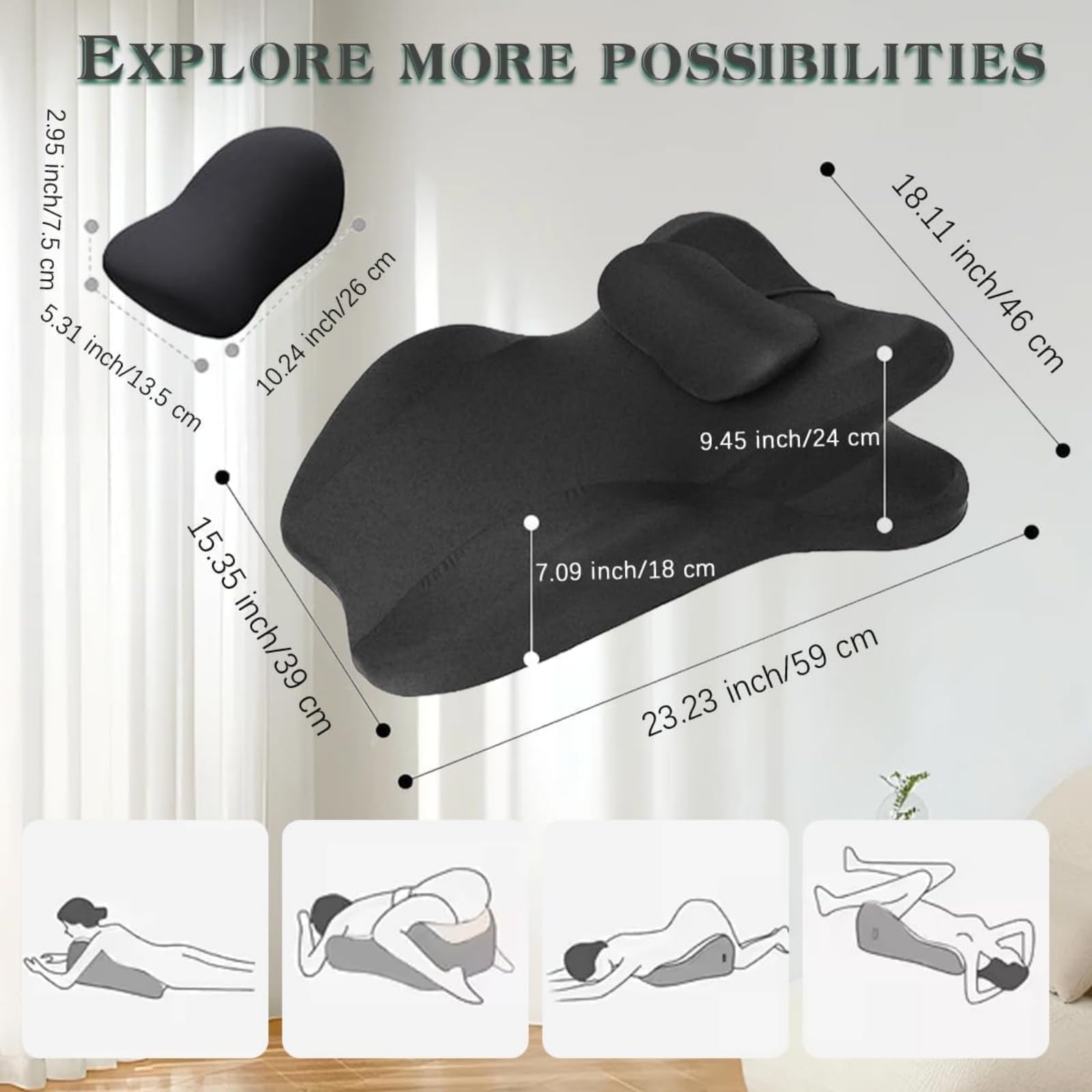 Almohada íntima para Parejas de 27 Grados para Posiciones cómodas, cojín de Soporte de Espuma Firme de Alta Densidad con Funda Impermeable y Lavable