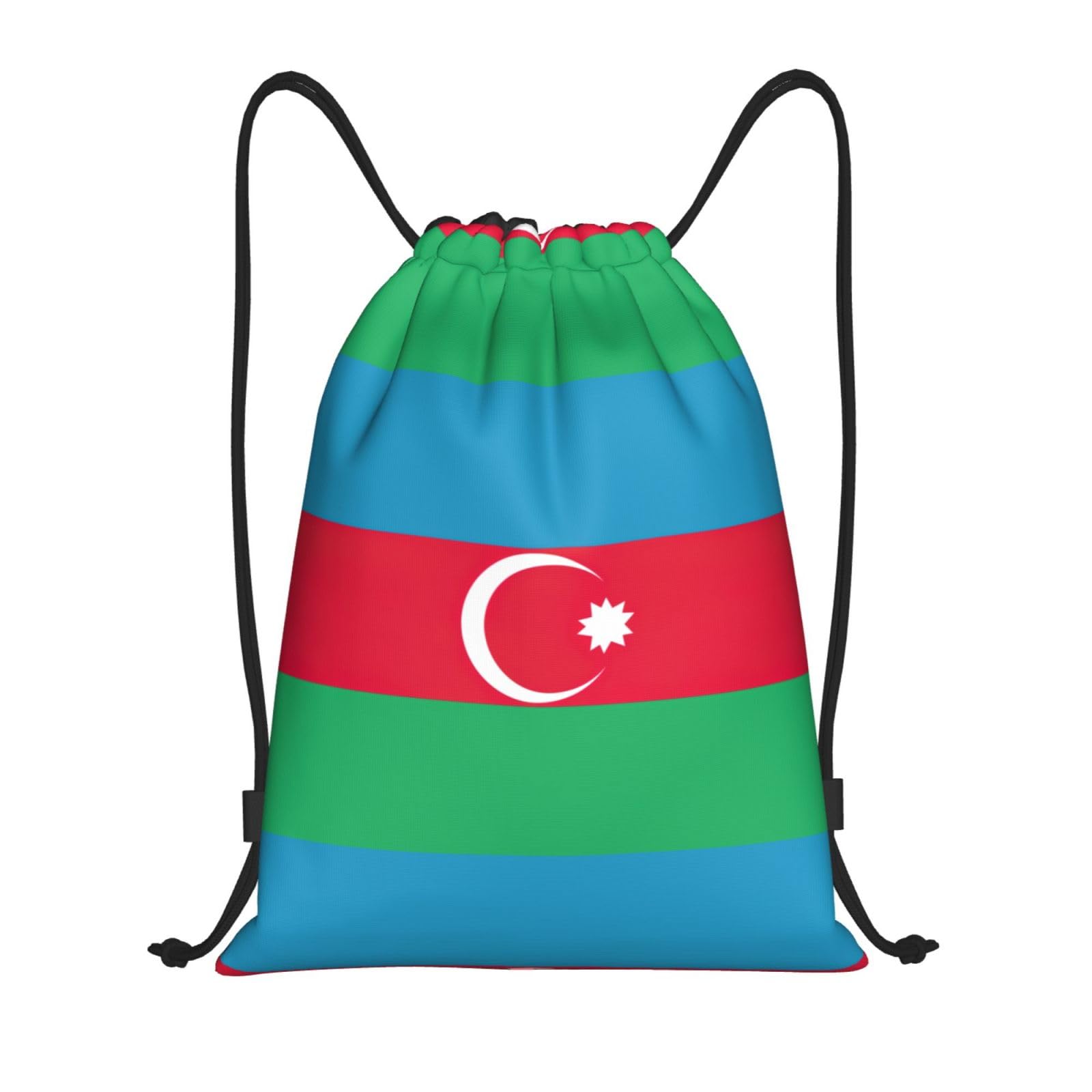 Kashinn Unisex Black Funky Drawstring Bags Flag Of Azerbaijan Print Sport Gym Sack For Fitness Yoga Travel Water-Resistant, M, Daypack Backpacks