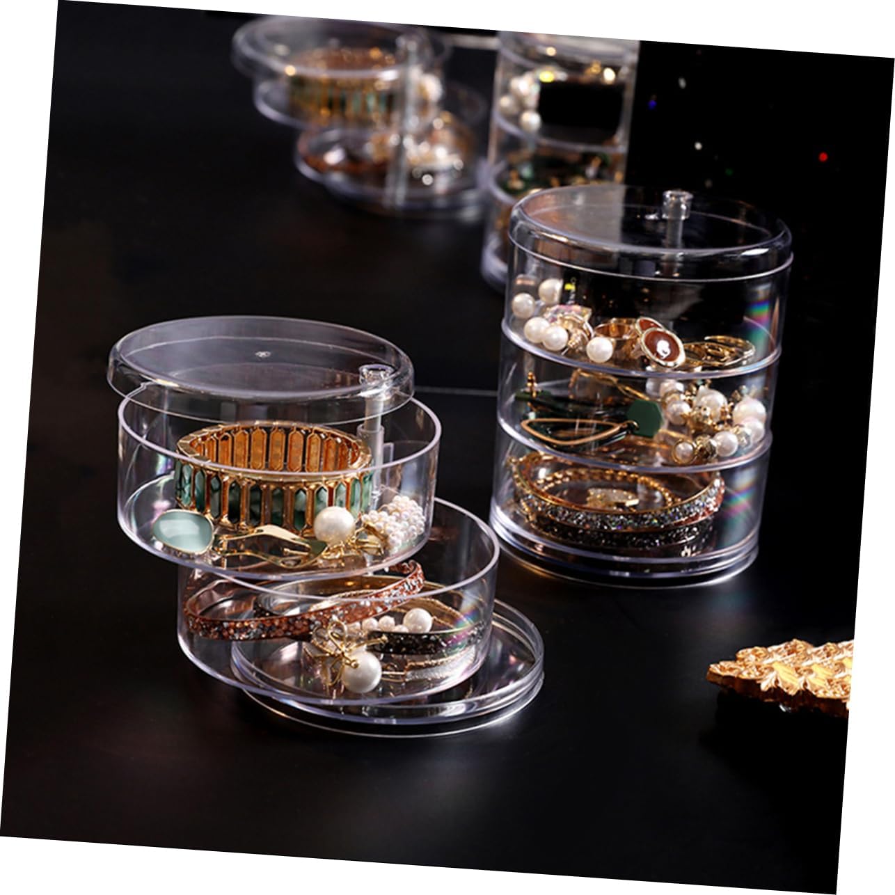 VALICLUD 360 Degree Jewelry Box Rotatable 3 Layer Ps Desktop Organizer image 3