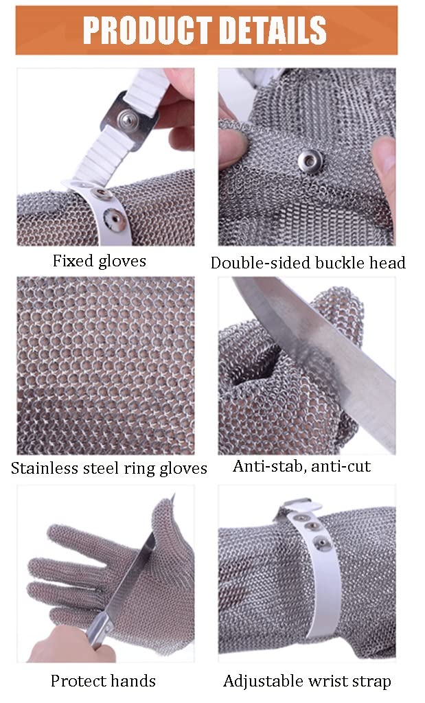 Guantes Resistentes al Corte de Metal alargados de 38 cm, Matanza/Aventura al Aire Libre/Planta de procesamiento de Alimentos (Color : 1pcs/S)