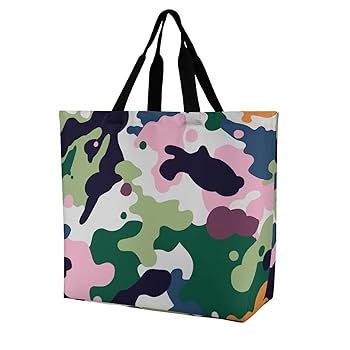 A.D.M.J カモフラ柄 トートバッグ ピンクハンドル ゴールドロゴ 迷彩 A.D.M.J カモフラ柄 トートバッグ ピンクハンドル ゴールドロゴ