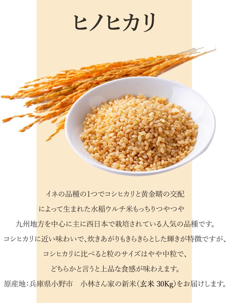 令和7年度産 新米 ヒノヒカリ 兵庫県産 おこめ 精米前 玄米 30kg 兵庫