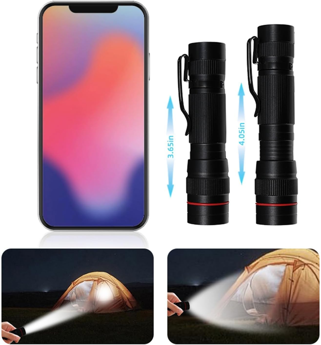 Lot de 10 petites mini lampes de poche LED, mode unique, zoomable, piles AA, lampes de poche puissantes avec clip de poche, lumière EDC portable en vrac pour la maison, cadeau, urgence