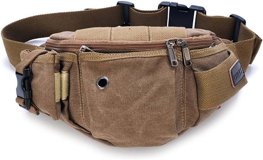 Waist Bag Zippered Travel bag Unisex Canvas Fanny bag Tool Bum bag Hip Belt Pouch for Outdoors Running Camping Trekking Hiking - Coffee