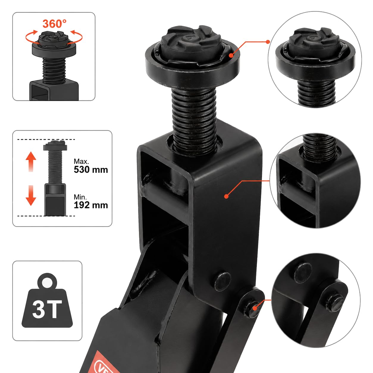 Cric idraulico 3T per SUV, 192-530 mm + 2 gommini + guanti di montaggio, cric idraulico per fuoristrada, SUV, Jeep, camper, auto, sollevatore professionale (SN3068)