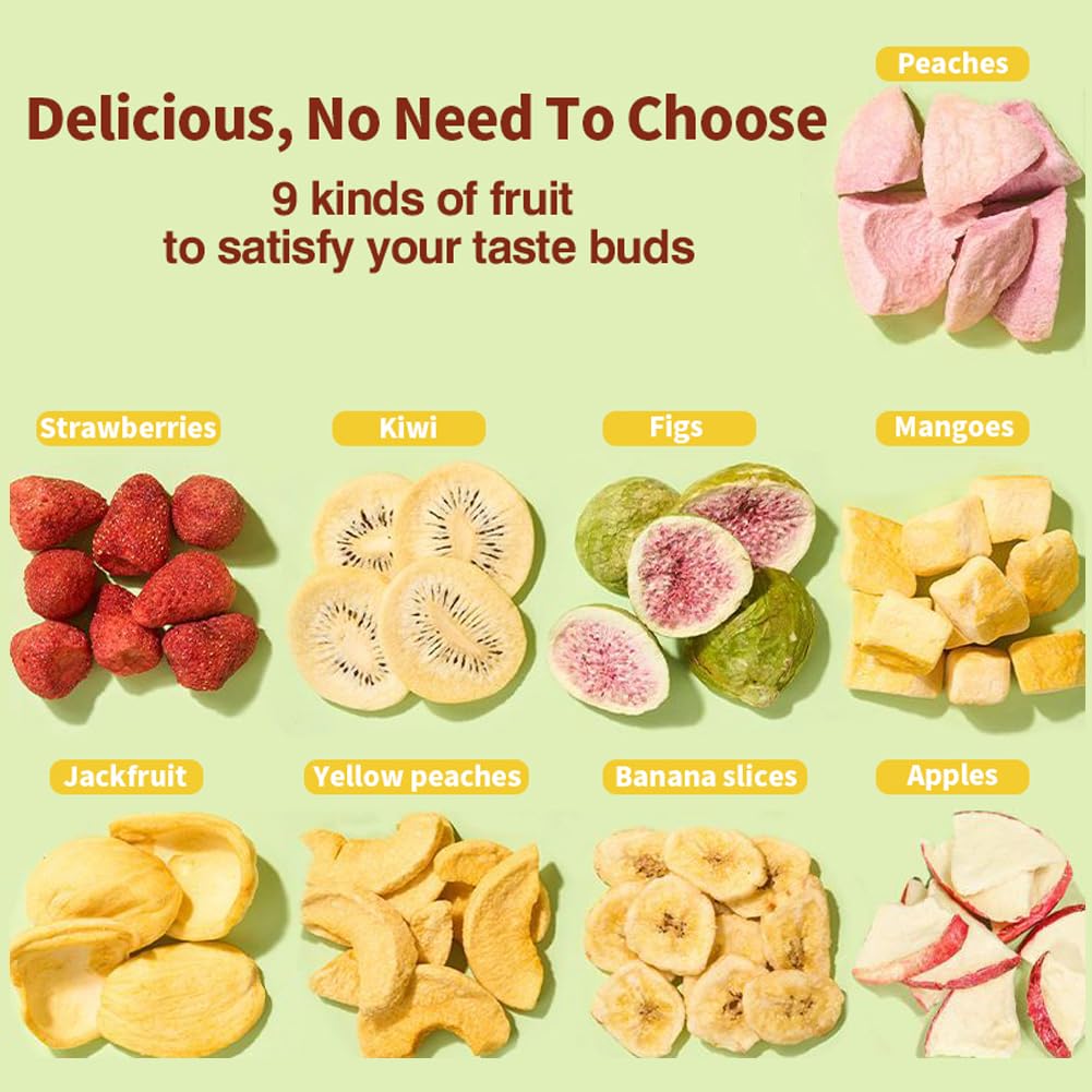 DAMAICHUHAI 9 Types Freeze-Dried Mixed Fruit, Healthy Snacks For Kids，Dried Apples，Kiwi Fruit Dry，Freeze Dried Strawberries Wait，Holiday Gifts，3.5 Ounces（Mixed Pack）