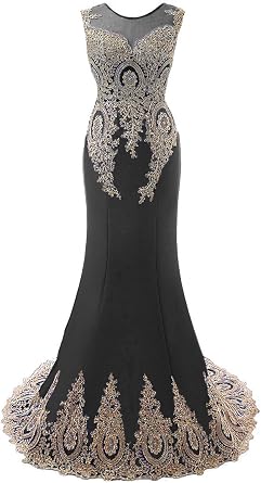 Kivary Womens Gold Lace Sexy Mermaid Sheer Formal Corset Prom Evening Dresses