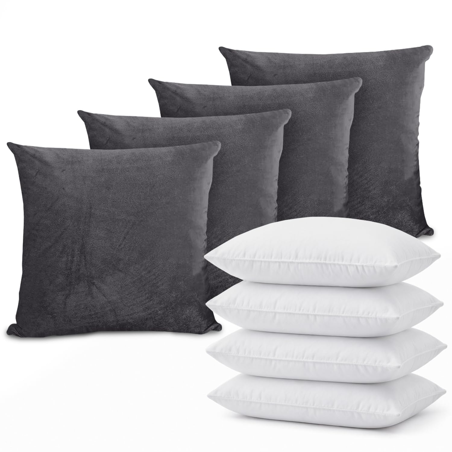 Hafaa Pack of 4 Velvet Cushion, 4 Charcoal Covers & 4 Inserts 45 x 45 cm