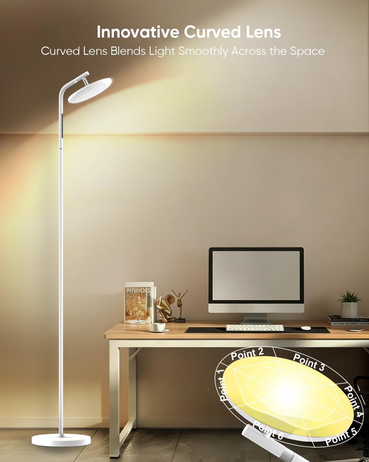 LED Floor Lamp, 36W Super Bright Standing Lamp with Remote & Touch Control, 69" Stepless Dimmable Torchiere Floor Lamps, 350° Rotating Head Floor Lamp for Bedroom, Living Room, Office, White