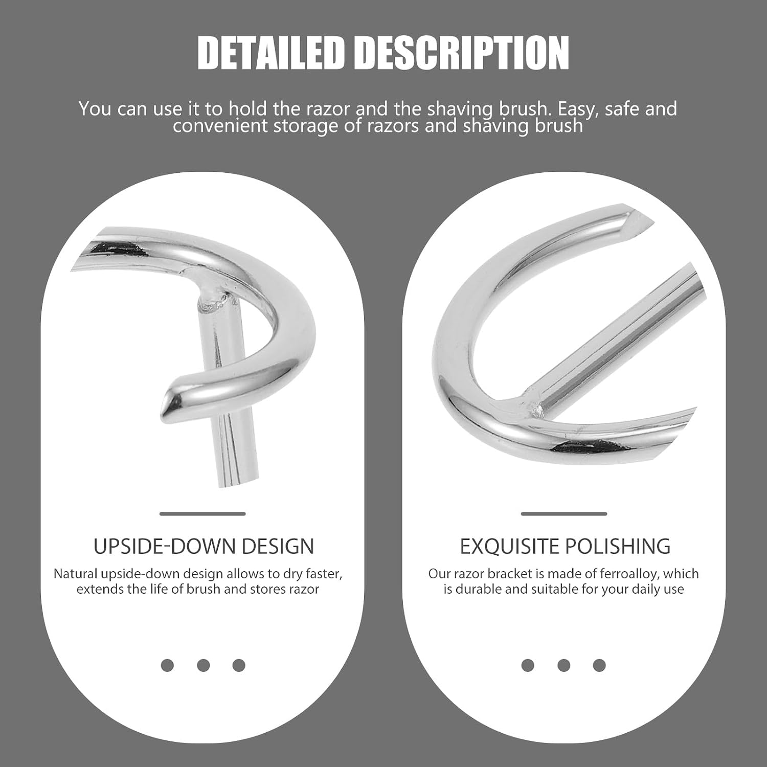 Ferroalloy Razor Holder and Beard Brush Stand, Silver Metal Shaving Rack for Men’s Bathroom Storage, Practical Standing Razor Brush Organizer for Daily Shaving Supplies