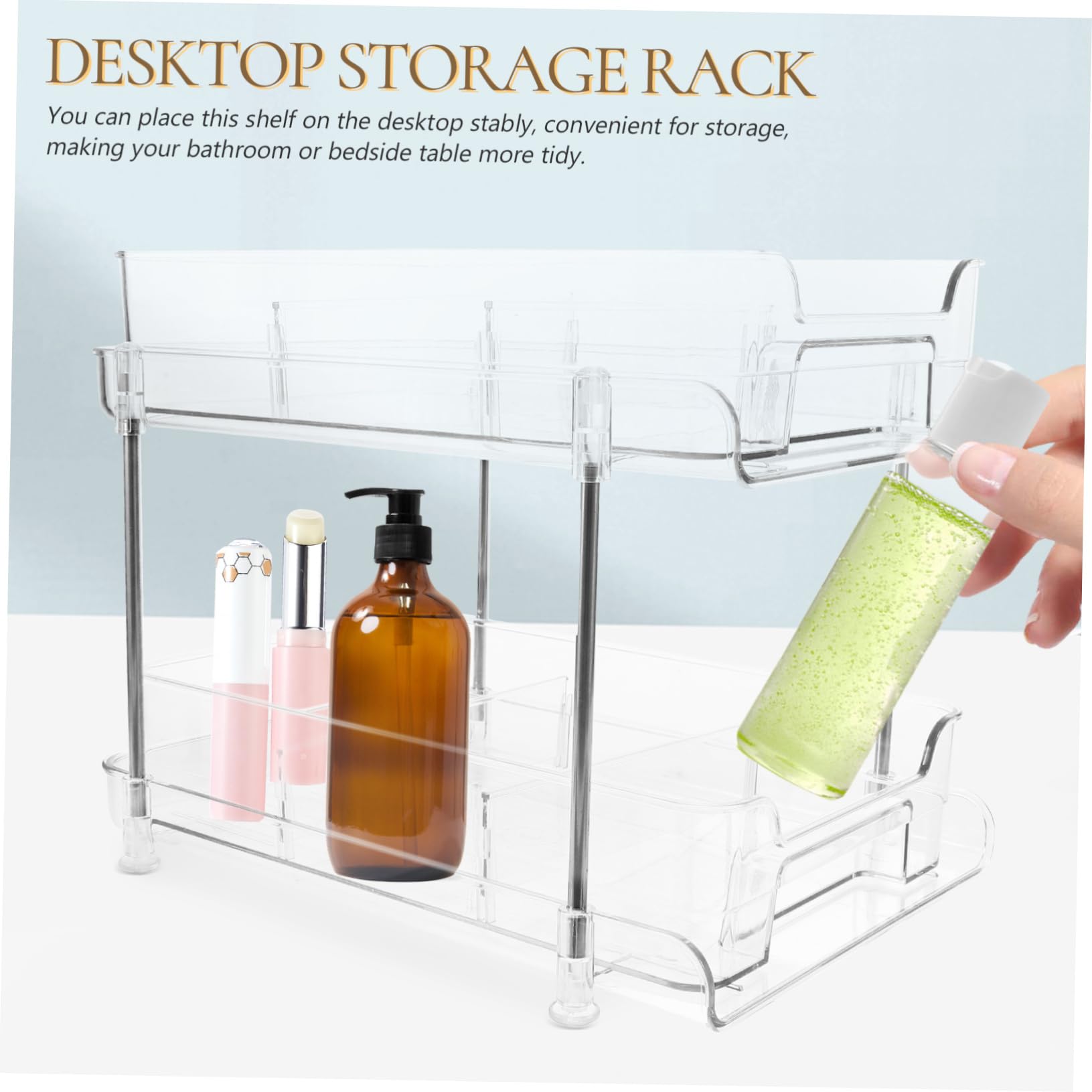 Zerodeko Organisateur de Toilette Double Couche Transparent en Pet et Acier Inoxydable, Solide et Stable, Tiroir Coulissant pour Salle de Bain et Maison, Rangement Pratique sur Plan