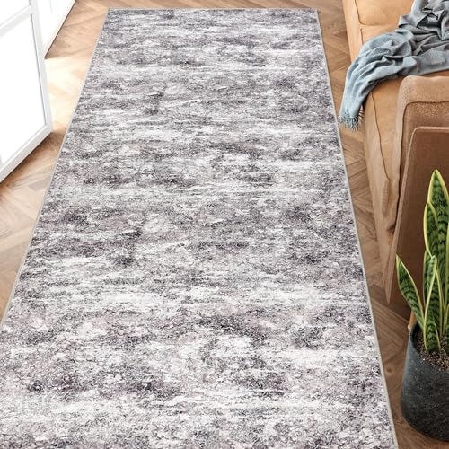 PureCozy Runner Rug 2x8 Beige Machine Washable Modern Abstract Hallway Carpet Non Slip Neutral Long Carpet Low Pile Soft Non Shedding Contemporary Rug for Bathroom Laundry Kitchen Bedroom 2'