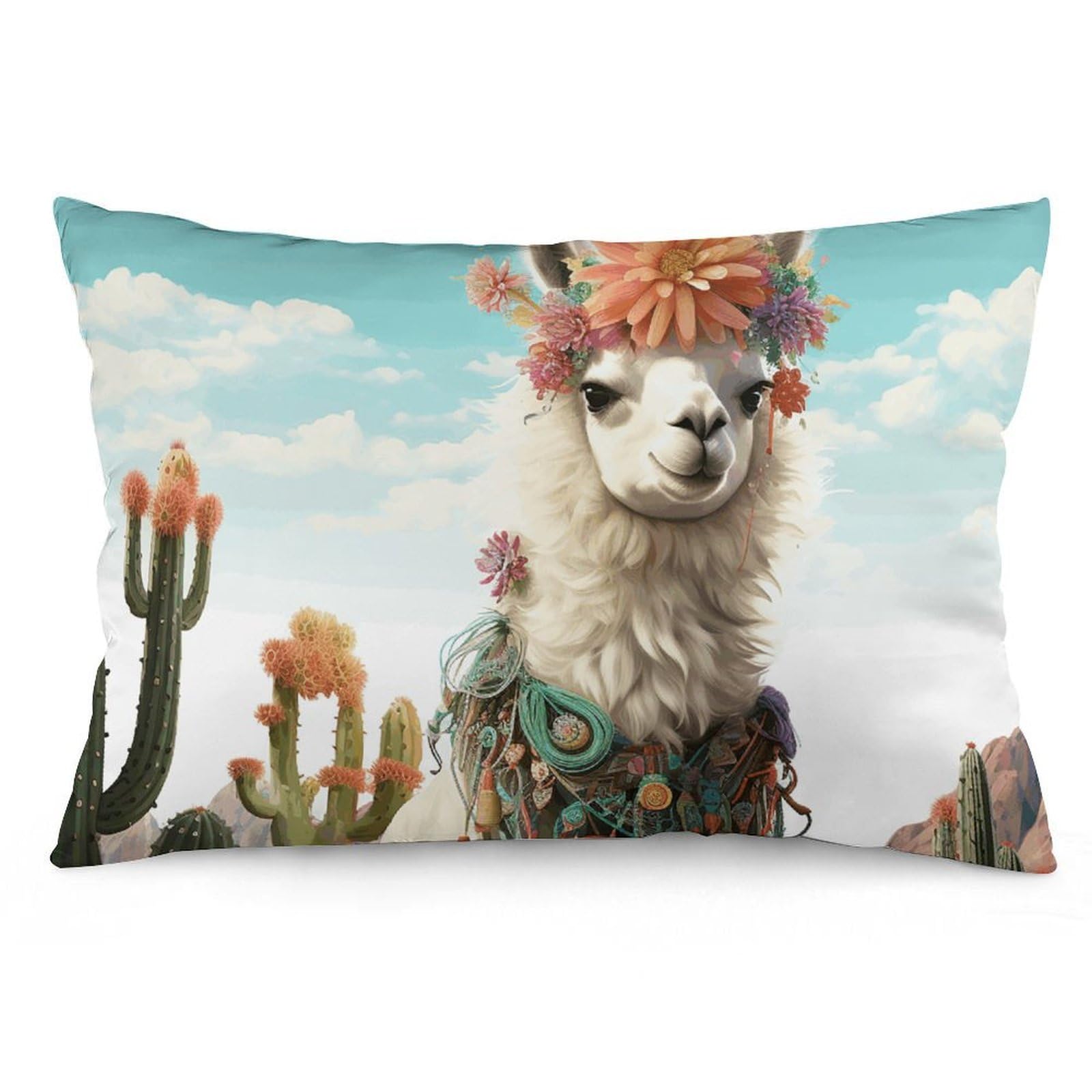 Velvet Pillowcases Standard Size 12 "x20, Ultra Soft Breathable Pillow Cases for Bed, Luxury Cozy Fuzzy Pillow Shams, Lumbar Pillow Cover, Mexican Llama Cactus Cushion Case Home Decor