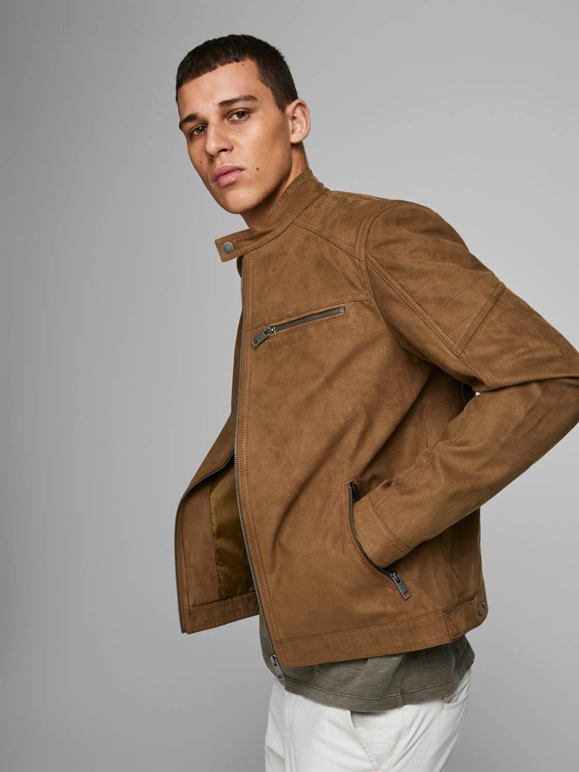 JACK & JONES Męska kurtka z imitacji zamszu, kurtka z imitacji zamszu, brązowy, XL