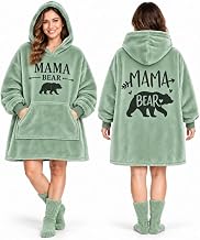 Mama Bear Wearable Blanket Hoodie for Mom, Cozy Oversized Hooded Blanket Sweatshirt, Gift for Wife