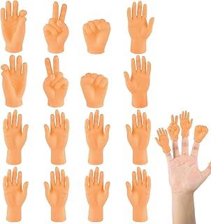 18 Pack Tiny Hands Fingers, Little Finger Puppets Relastic Miniature Small Hands with Mini Rubber Flat Hand Toys for Puppet Show Gag Performance and Party Favors