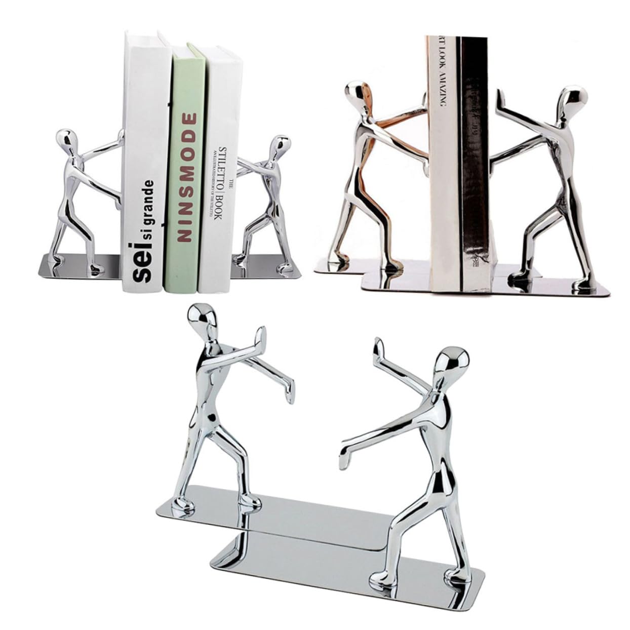 STOBOK 2pezzi Fermacarte Forma di Kung Fu Supporti per Scaffali Antiscivolo per Libri Dvd e Riviste in Metallo Design Contemporaneo per Casa e Ufficio