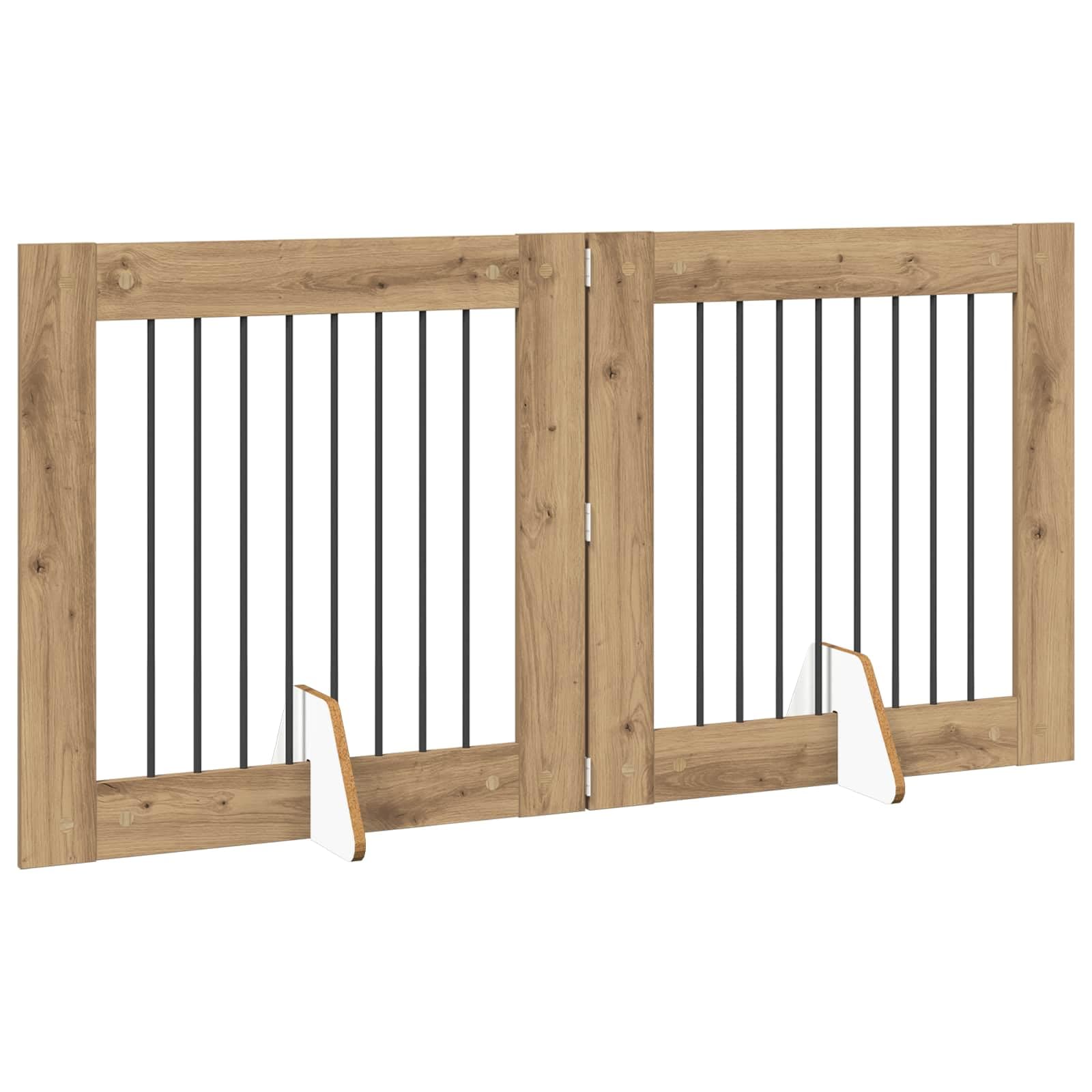 Portería para perros con soporte de metal y roble Artisan, 2 unidades, 80 x 80 cm, plegable, portátil, para interior, protección de seguridad, entrenamiento y separación de cachorros y perros