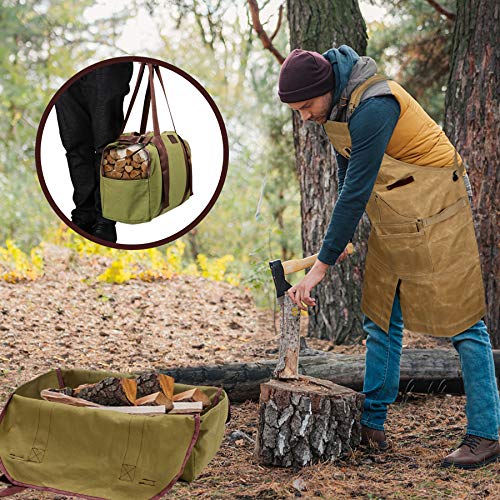 RIVECO Firewood Carrier Canvas Log Tote Bag Fireplace Holders Indoor Woodpile Rack Fire Wood Carrying Outdoor Tubular Birch-Wood Tools Campfire Basket Green - Thumbnail 5