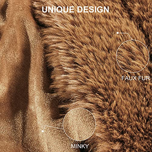 Plush Faux Fur Throw Blanket, Large Brown Throw Blanket For Couch And For Bed, Super Soft Long Hair Shaggy Blanket, Thick, Elegant, Cozy And Fluffy Minky Blanket 50''×60'' #TOP2