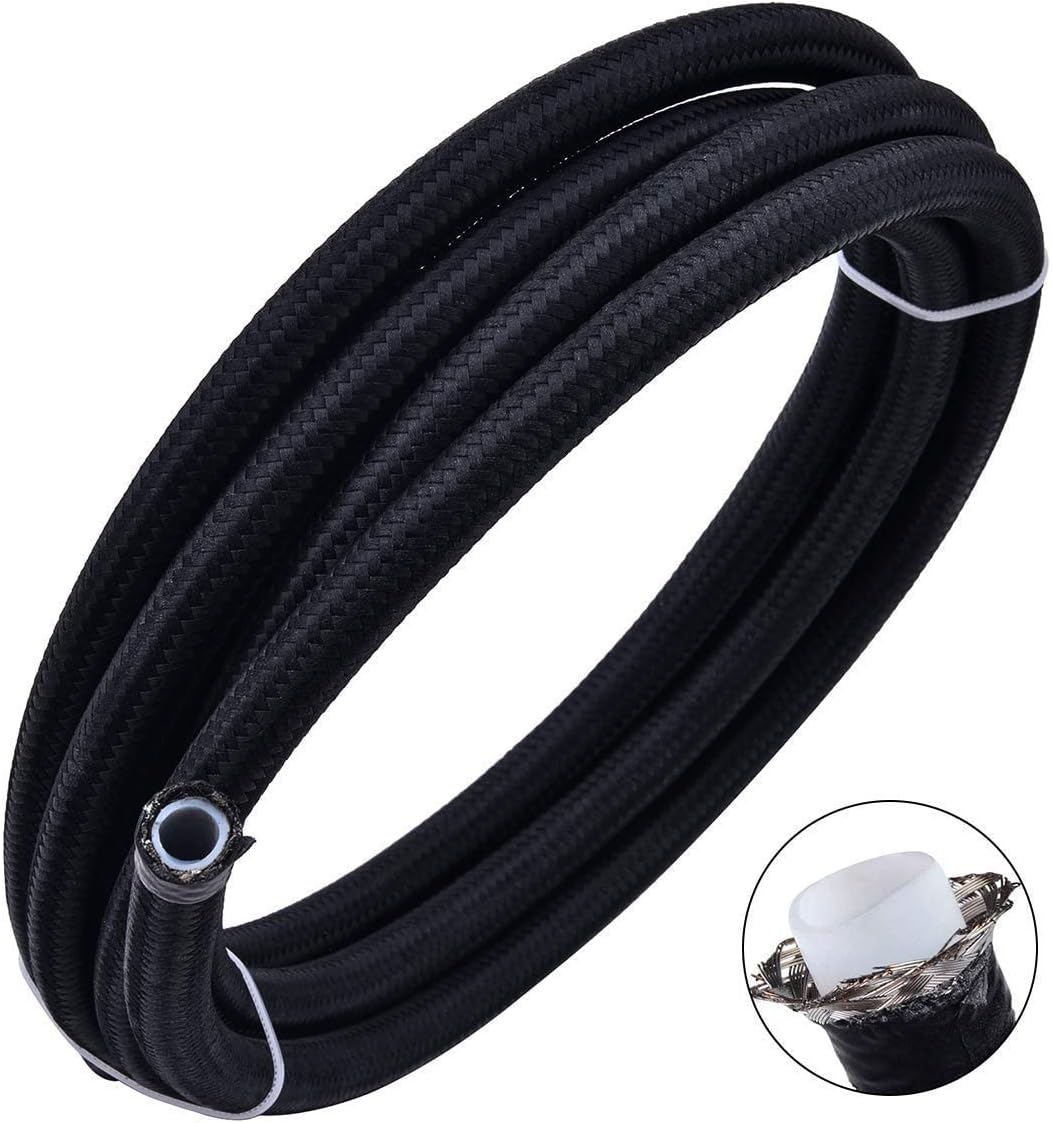 EVIL ENERGY Inline 30 Micron Fuel Filter Black&Silver Bundle with 10FT 8AN Nylon Braided PTFE Fuel Line