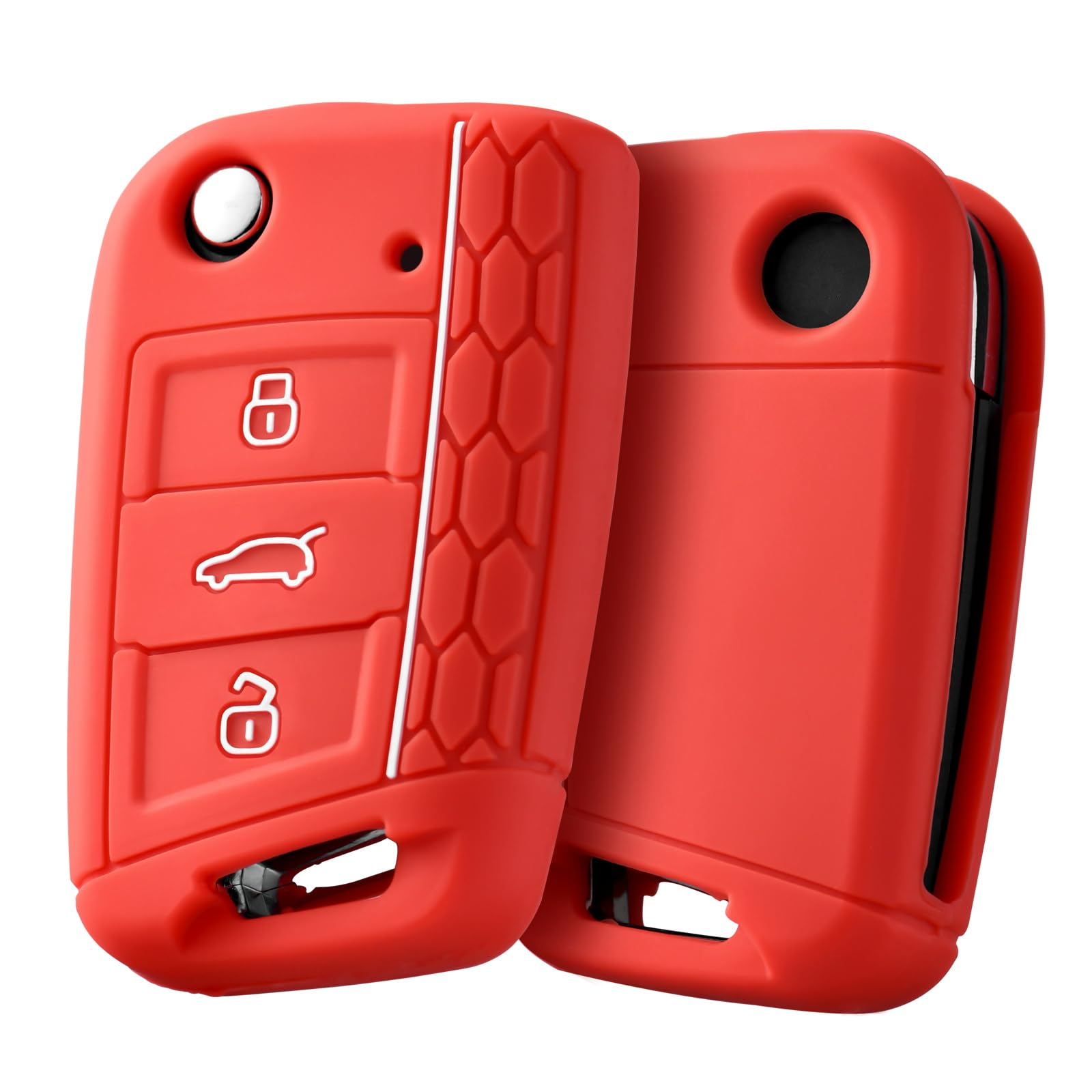 OATSBASF Car Key Case For VW, Key Case Compatible with VW Golf 7 MK7，Silicone Key Case, Key Box Cover for VW Polo, Skoda, Tiguan, 3 Buttons (gold trim-green) — view 18