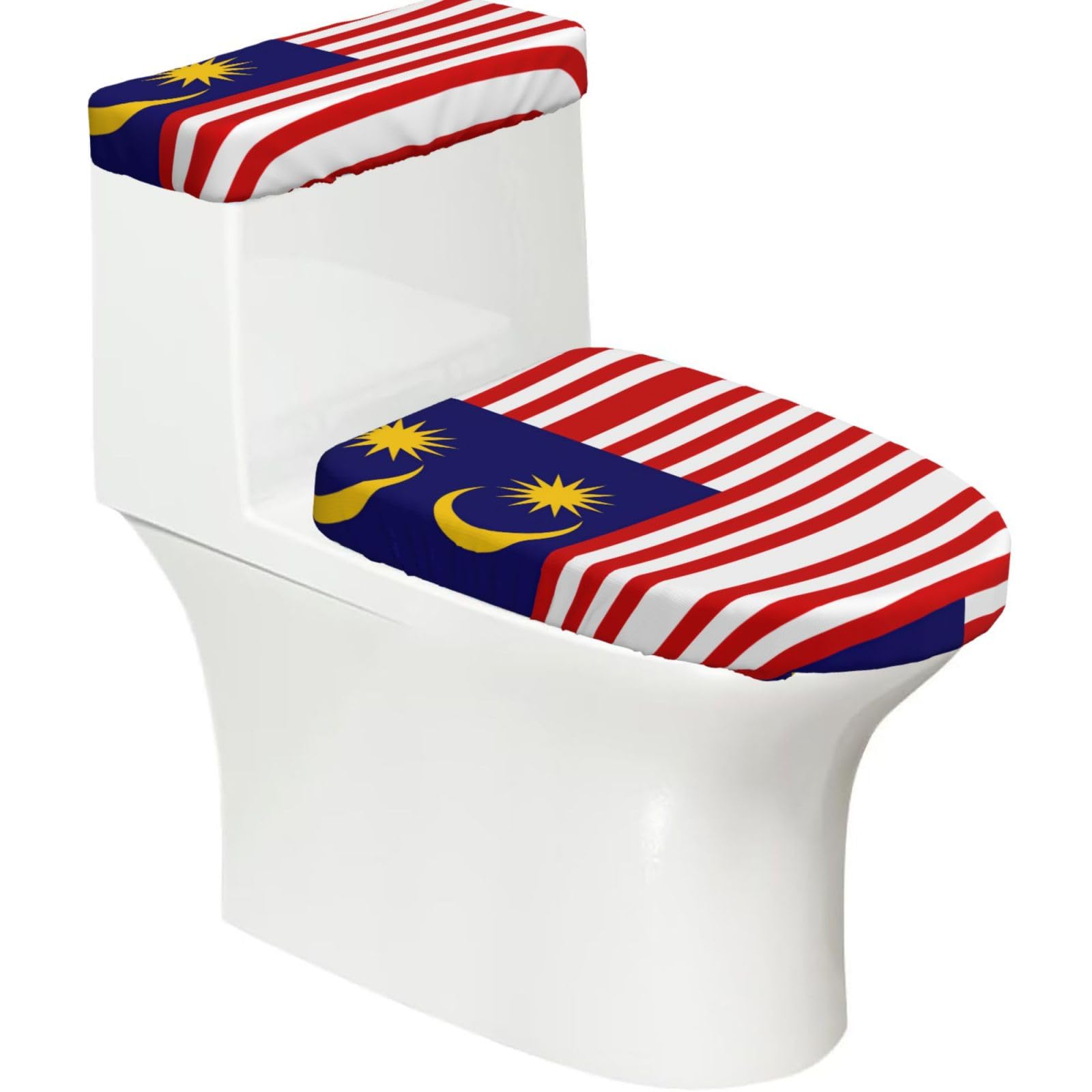 Malaysia Flag Printed Toilet Tank and Lid Cover Set of 2 for Most Bathrooms, Fits Elongated Round Toilets