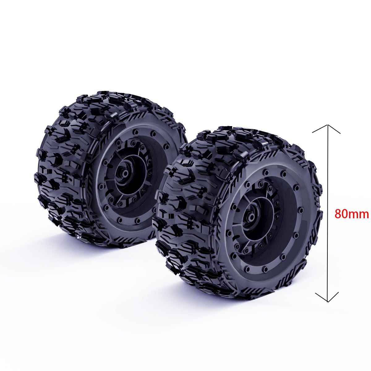 12mm Hex Hub RC Wheels and Tires, 1/16 RC Tires RC Truck Wheel Rims & Rubber Tires for 1/16 Off-Road RC Ca,Spare Parts RC Vehicle Wheels