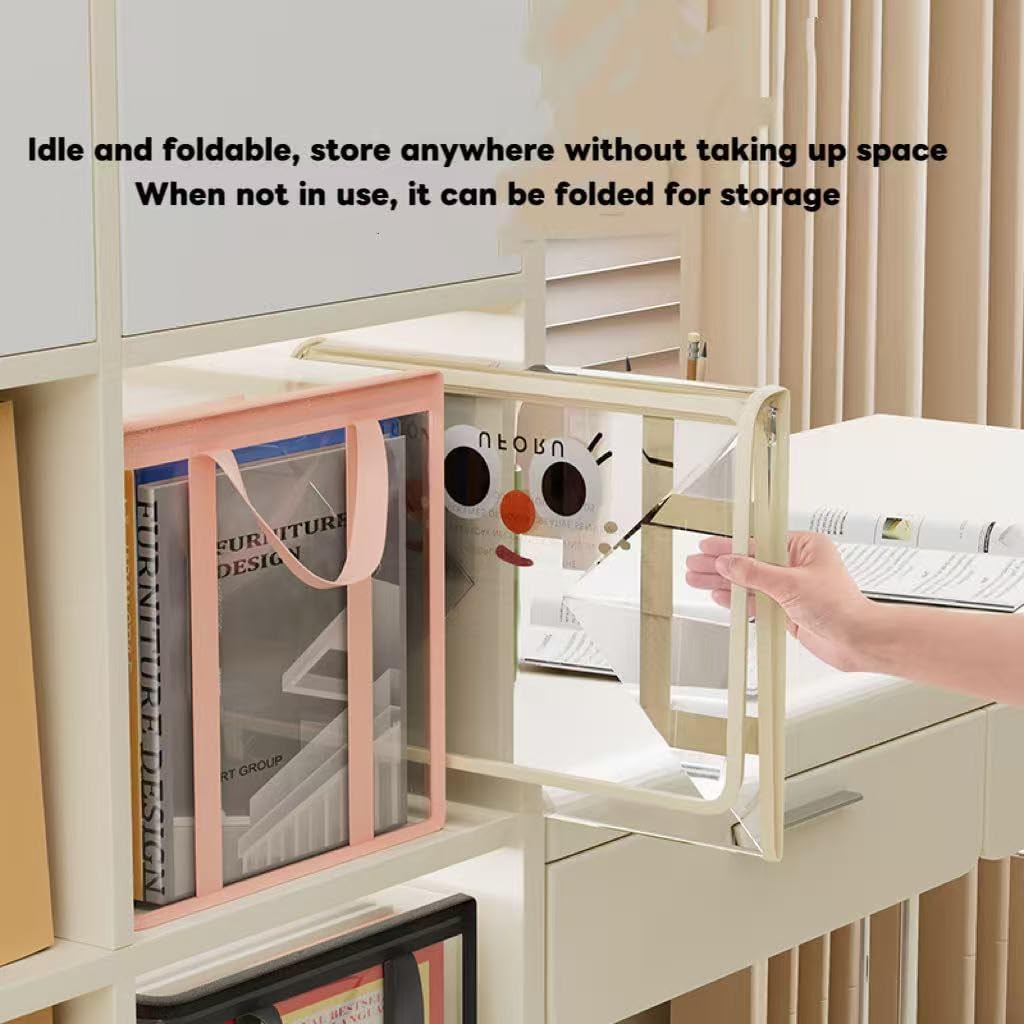 Book Storage Bag,Zippered PVC Plastic Toy Storage Bag,Ideal For Organizing Plush Toys,Books And Clothing. Transparent Plastic Storage Box(Cream White, Random Pattern Selection)
