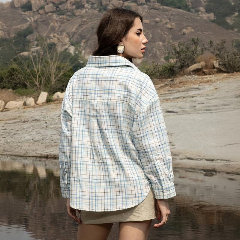 Image of PINACOLADA Women's Solid Oversized Shirt for Casual Wear | Spread Collar | Long Sleeve | Button Closure | Oversized Shirt Crafted with Comfort Fit for Everyday Wear