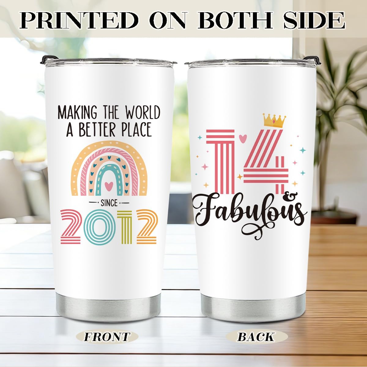 14th Birthday Gifts for Girls, 2012 14th Birthday Decorations for Girls, 14 Year Old Gifts For Her, Daughter, Granddaughter, 20 oz Stainless Steel Vacuum Insulated Tumbler - Image 2