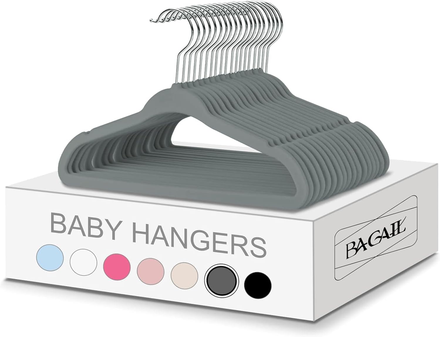 BAGAIL Kids Velvet Hangers 11 Inches Children's Clothes Hangers Non-Slip Baby Hangers for Infant/Toddler (Grey,50pack) Gray Baby-50 Pack