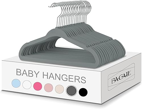 BAGAIL Perchas de terciopelo para niños de 11 pulgadas, perchas antideslizantes para bebés y niños pequeños (gris, paquete de 50 unidades)