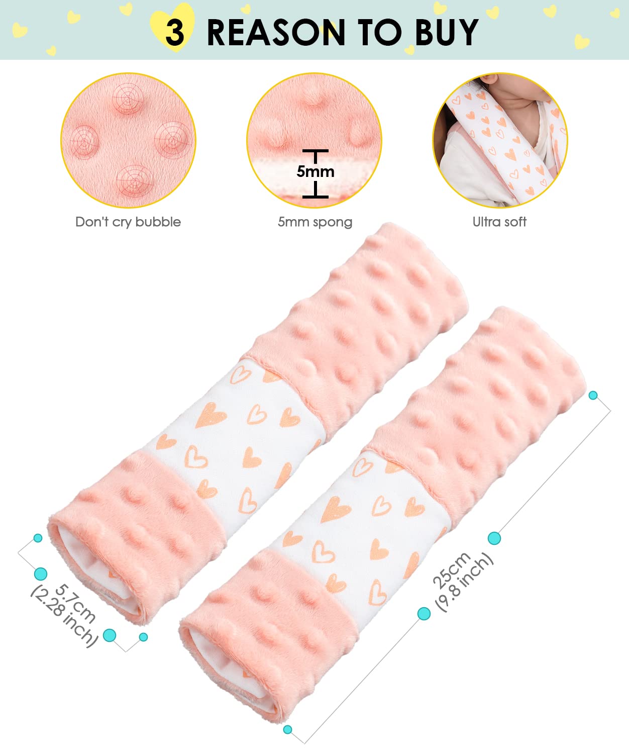 4 Piezas Protectores para Cinturones de Coche para Niños,Arnés Seguridad Silla Coche,Almohadillas para cinturón de Seguridad de Coche para el cinturón de Seguridad para portabebés (25 * 5.7cm)
