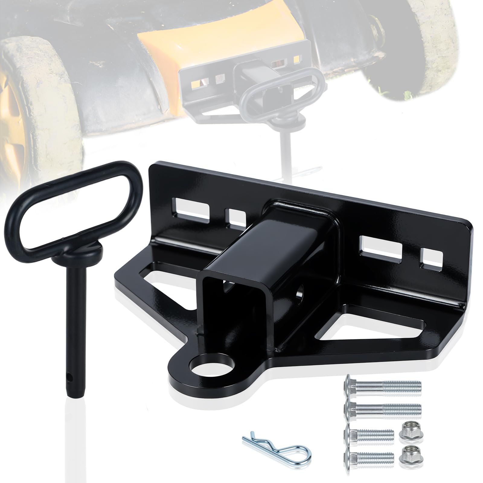 Zero Turn Lawn Mower Hitch with 1-1/4" Receive, 6mm Thicker Heavy Duty Steel Bolt On Trailer Hitch Receivers with Hitch Pins, Universal Upgrade