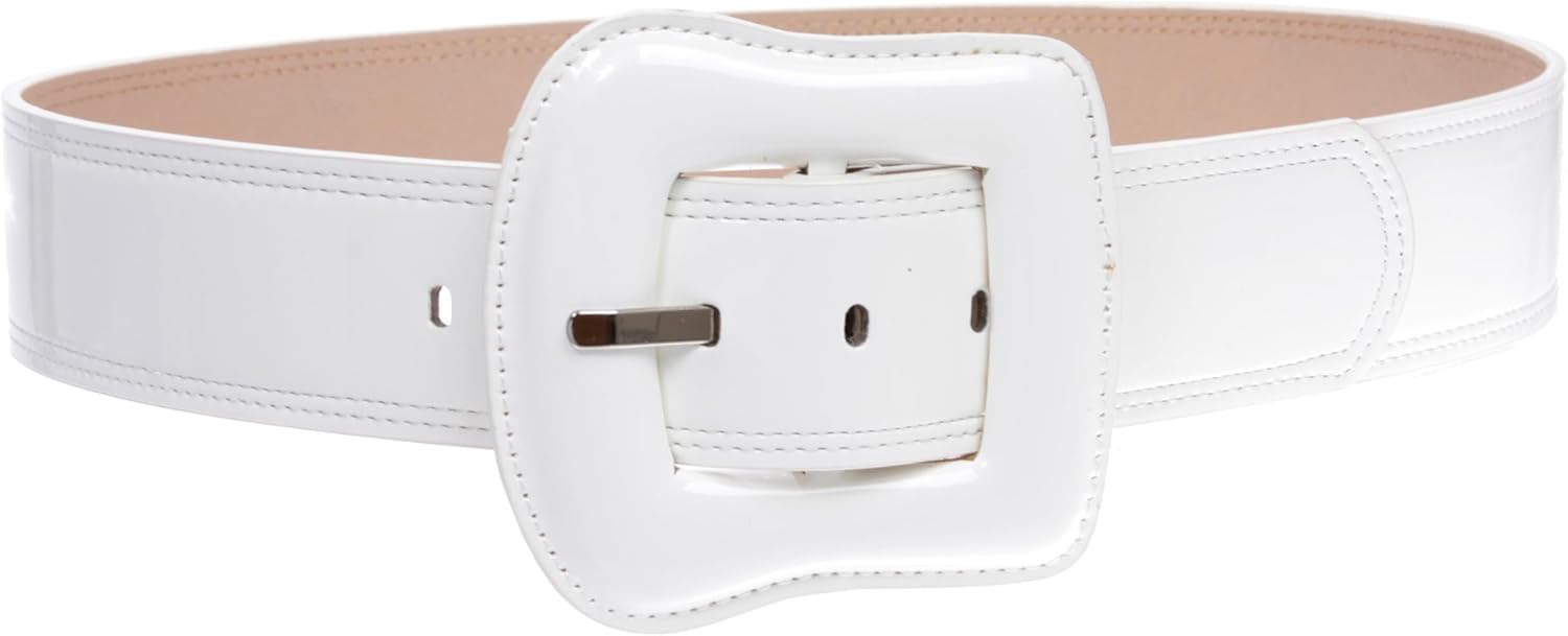 Women's 2" Wide High Waist Patent Belt with Bold Buckle