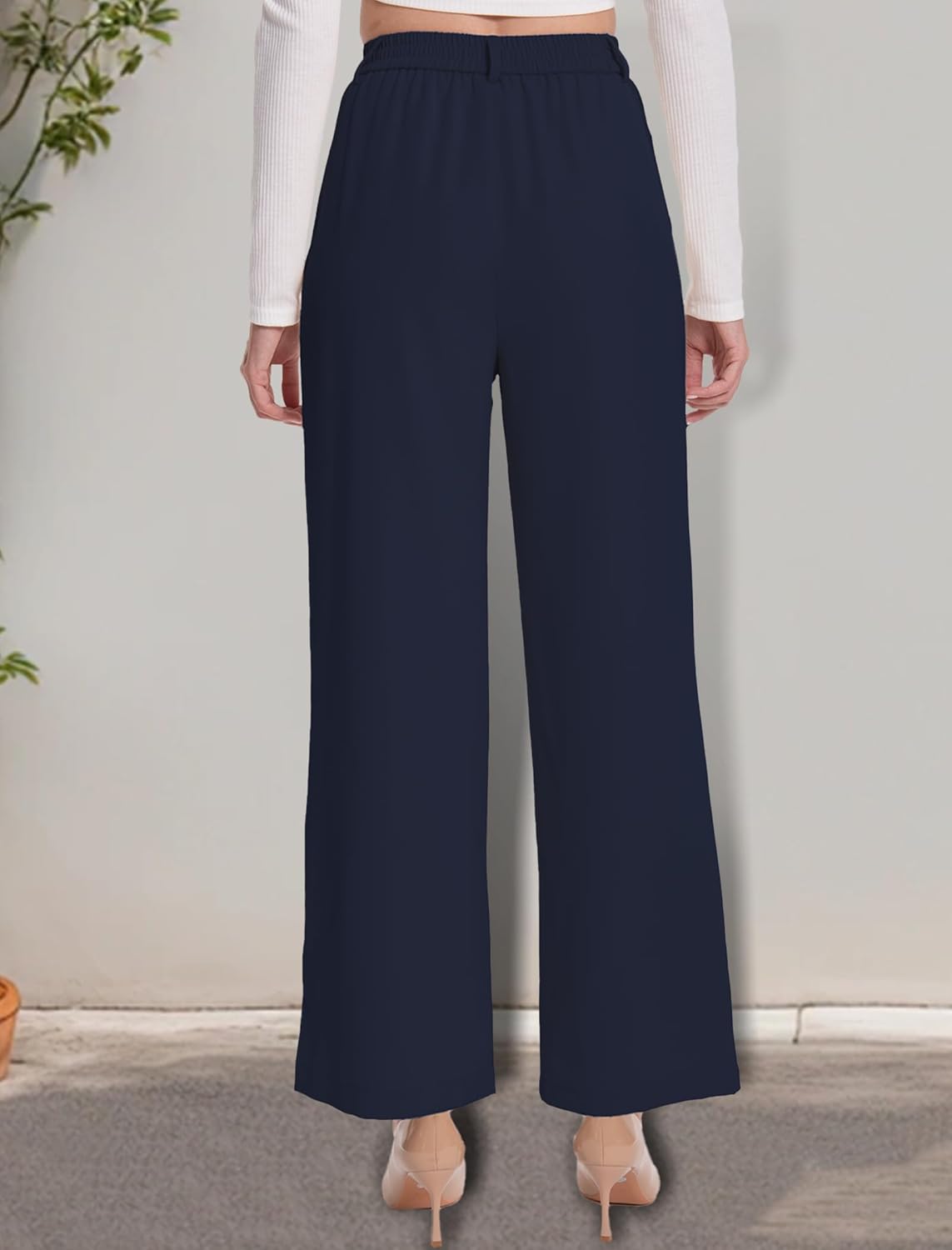 Women Wide Leg Dress Pants High Waisted Stretchy Work Pleated Office Trousers Business Casual Slacks Palazzo Pant - Image 2