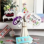 29 Pieces Birthday Photo Booth Props Kit Colorful Funny Kids Birthday Theme Table Centerpiece Craft Cutouts with Glue Point Dots and Wooden Dowel Sticks for Party Celebration Decorations - Image 5