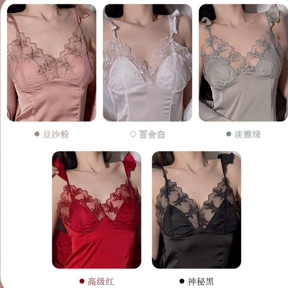 Accappatoio,Accappatoio In Raso A Due Pezzi Leggero Kimono In Pizzo A Rete Vestaglia Verde Salvia Volant Sexy Scollo A V Pigiama Babydoll Set Vestaglia Sposa Vestaglia Pigiameria Bademantel Damen,S